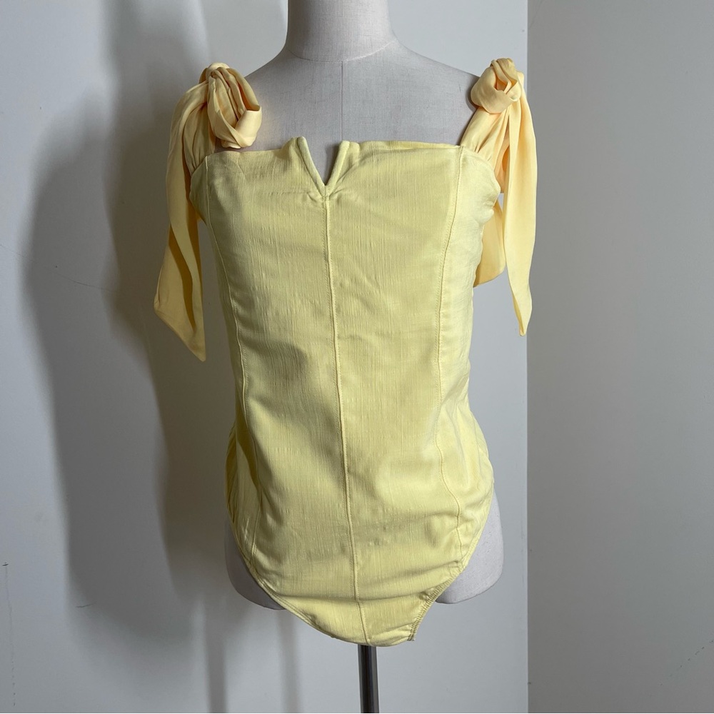 Intimately Free People Yellow Bodysuit - SZ L - with Bow Straps Snap Closure